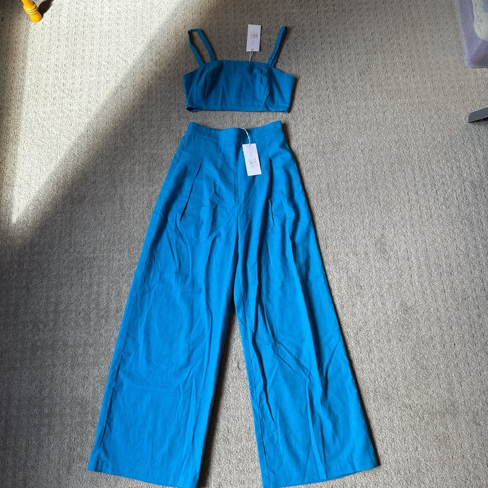 Lush Blue Two-Piece Jumpsuit Set
